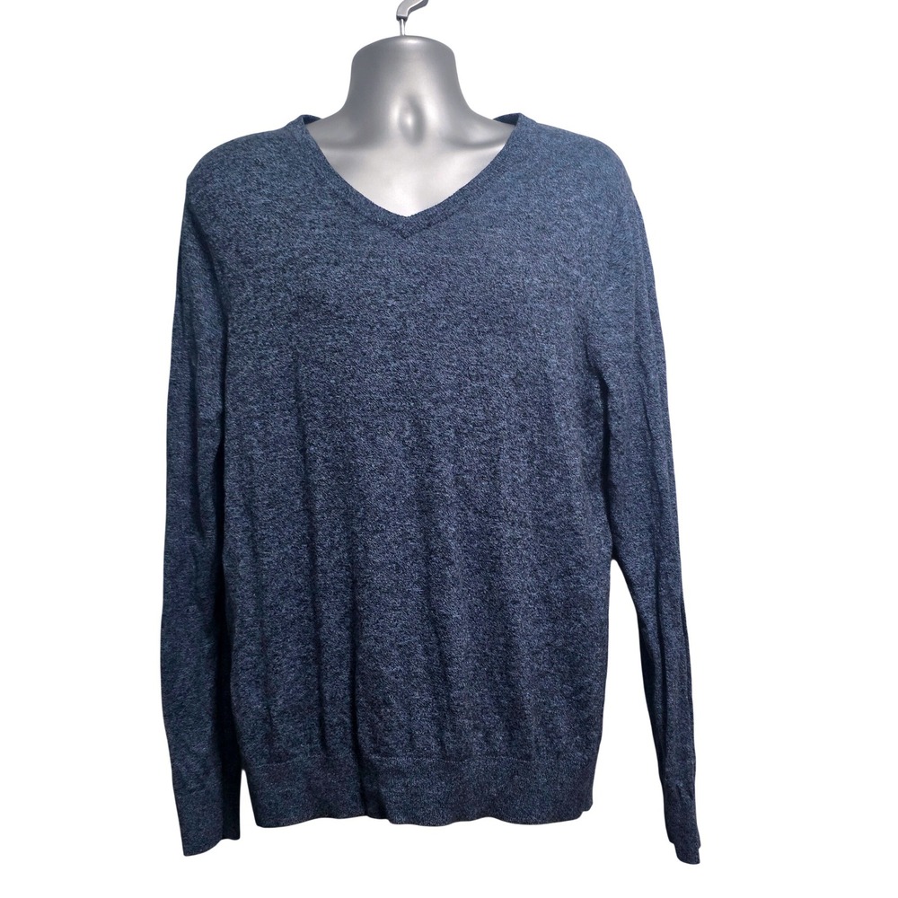 Croft & Barrow Mens XL Navy Blue Marl V-Neck Sweater Cotton Blend Knit Pullover